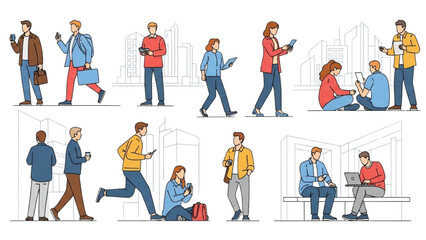 Obraz premium People Using Smartphones A Diverse Collection of Individuals Interacting with Devices