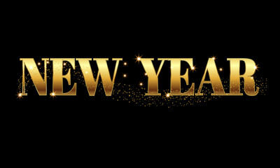 Happy new year banner. Vector illustration of a happy new year in gold and black colors. Beautiful inscription. Background for the holiday.