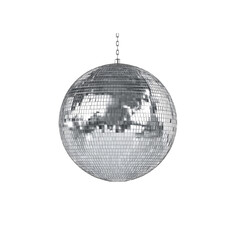 a shiny silver disco ball with mirrored reflections, symbolizing the lively and energetic atmosphere of disco music,