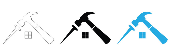Carpenter's house logo vector illustration design, wood worker, workshop, icon, symbol,Hammer, nails, and house icon for construction and repair,editable stroke