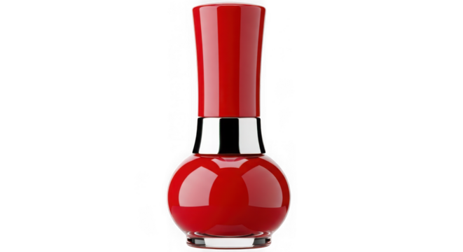 Red nail polish bottle isolated on transparent background