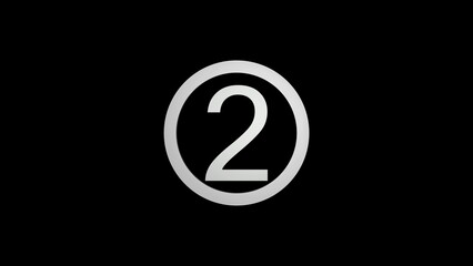 Silver Number 2 Inside a Circle with a Shadow Effect on a Black Background numeral digit