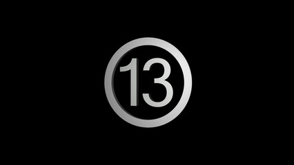 Silver Number 13 Inside a Circular Frame on a Black Background thirteen numeral