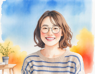 Artistic female portrait with glasses and warm expression