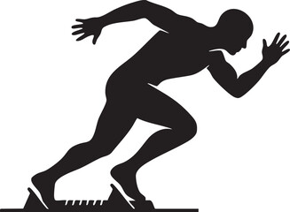 Sprinter Starting Block Silhouettes Exploding Forward Momentum Aggressive Angle
