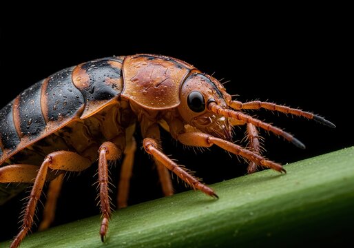 Intricate macro photograph of a fascinating terrestrial invertebrate showcasing its robust chitinous exoskeleton and complex jointed appendages ,detail ,appendage ,thorax