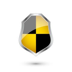Fototapeta premium Glossy shield with yellow and black pattern. Security and protection concept. Cyber safety icons, internet privacy, web defense, digital data protection and antivirus themes. Vector illustration