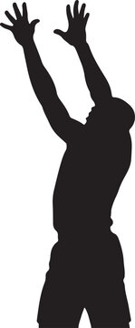 Basketball Player Silhouette reaching for the ball action shot in studio