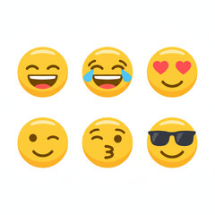 Fototapeta premium Collection of cheerful emoji faces with different expressions for social media and online communication