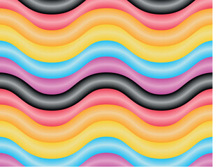 Obraz premium Bright Colorful Seamless Pattern Vector — Abstract Wave Texture with Light Curve Lines, Orange Yellow Green Spectrum Palette, Artistic Wallpaper Design, Modern Decorative Illustration Backdrop