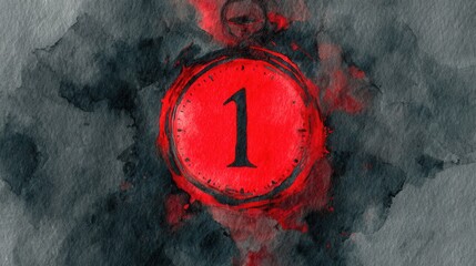 red number one watercolor abstract painting