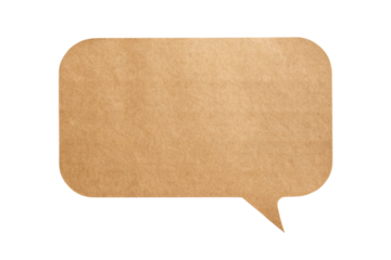 Rectangular kraft paper speech bubble with rounded corners, recycled cardboard texture, vintage messaging element on white isolated background, isolated on a transparent background