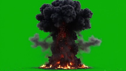 Dramatic explosion with fiery sparks on green screen backdrop for visual effects creation and dynamic compositing in action scenes with a powerful impact