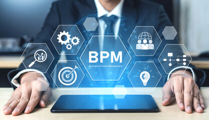 Business Process Management concept showing workflow analysis, process optimization, team collaboration, automation, and performance improvement Vouch