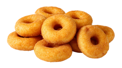 Pile of mini cinnamon sugar donuts isolated on transparent background