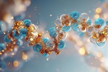 Dynamic representation of molecular structures laboratory setting scientific illustration colorful environment close-up view chemistry concept