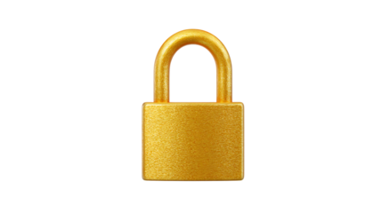 A shiny golden padlock isolated on transparent background