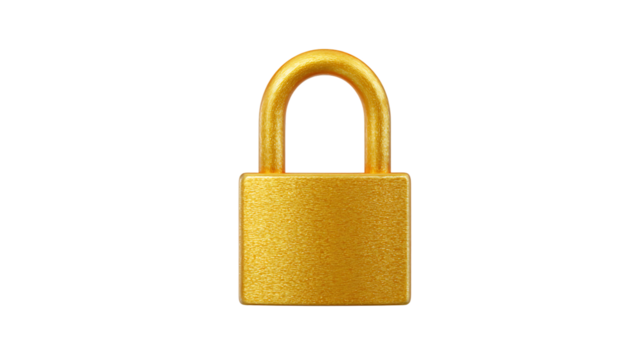 A shiny golden padlock isolated on transparent background
