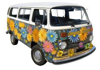 flowering miicrobus, camper, transporter. 1970, isolated