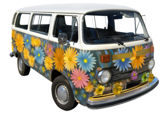flowering miicrobus, camper, transporter. 1970, isolated