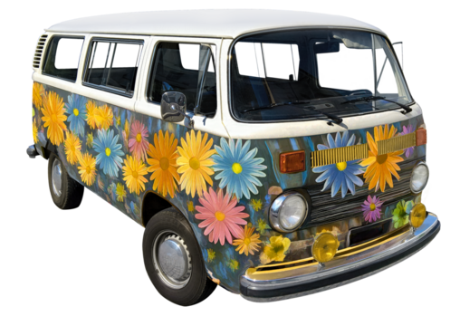 flowering miicrobus, camper, transporter. 1970, isolated