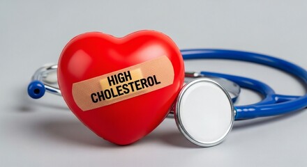 Heart with Bandage  HIGH CHOLESTEROL with Stethoscope Healthcare.