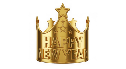 Golden happy new year crown isolated on transparent background, celebration time