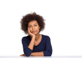 Woman resting chin on hand isolated on a transparent background