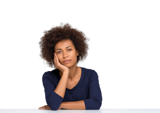 Woman resting chin on hand isolated on a transparent background