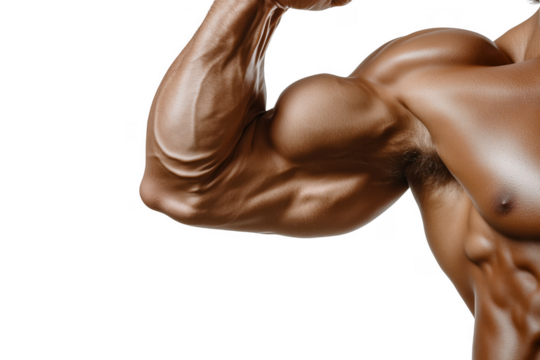 Muscular arm flexing isolated on a transparent background