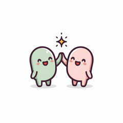 Cute Minimal Characters Giving a Cheerful High Five Together