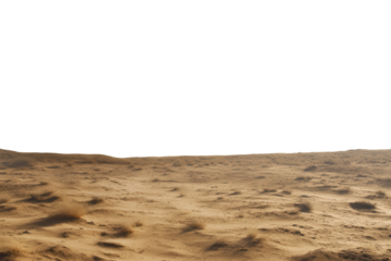 Dust storm sweeps across a vast desert landscape, creating shifting patterns of sand and grit under a bright sky