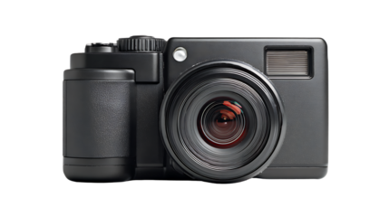 A black digital camera isolated on transparent background
