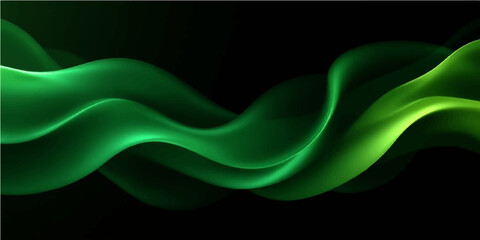 Abstract green smoke and light flow in a curve design with a smooth pattern on a black backdrop © alien