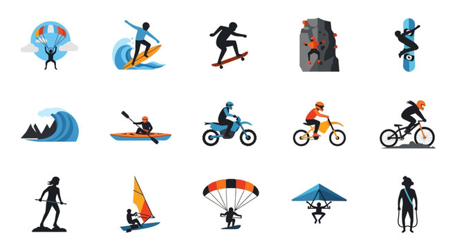 Set of Extreme Sports Icons for Outdoor Adventure Activities.
