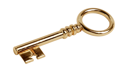 Golden antique key isolated on transparent background