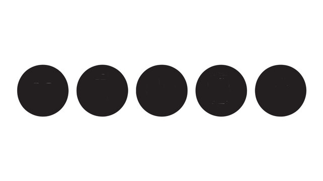 Five black circle icons in a row simple flat vector design element isolated on white background