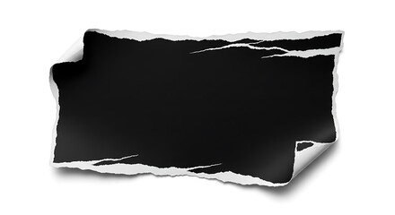 Torn piece of black paper with curled edges, isolated on white background, a versatile element for adding texture, depth, and a touch of grunge to your designs