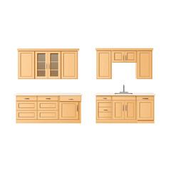 “Modern Beige Kitchen Cabinet Set with Countertop and Wall Units – Elegant Home Interior Furniture Design”
