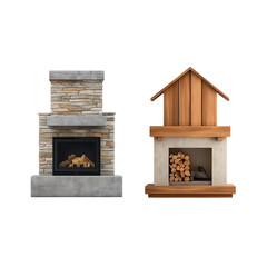 Rustic Stone Fireplace with Wooden Mantel – Cozy Home Interior Decor Element