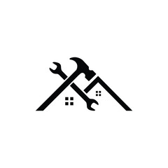 House Silhouette Logo with Hammer and Wrench Tools for Home Repair Services-01