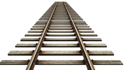 Railroad tracks stretching into the distance on a black background