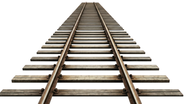 Railroad tracks stretching into the distance on a black background