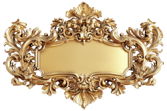 Ornate golden baroque decorative frame isolated on a transparent background