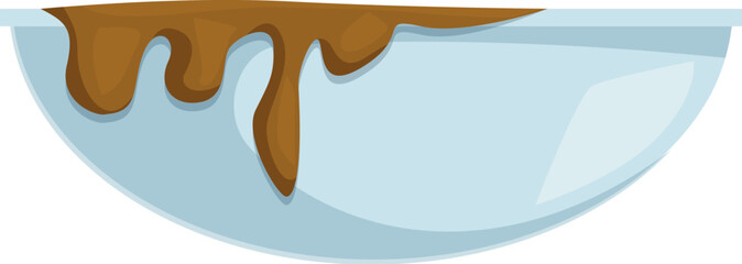 Dirty bowl with a sticky, brown substance dripping down the side, suggesting a need for cleaning