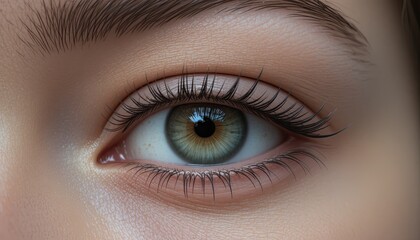 Stunning close-up of a captivating hazel eye with long lashes, perfect for beauty, health, or personal care campaigns and designs focusing on expressive eyes