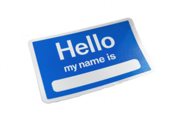 Blue hello name tag isolated on a transparent background