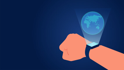 This flat design style illustration represents the power of modern technology to unite the world through small, smart, and versatile devices.