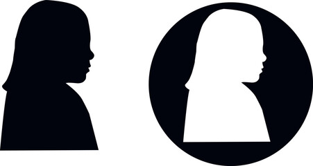 A stark black silhouette and a white silhouette within an oval frame, women showcasing profile portraits.