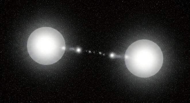Binary star system with bridge of material in deep space astronomy